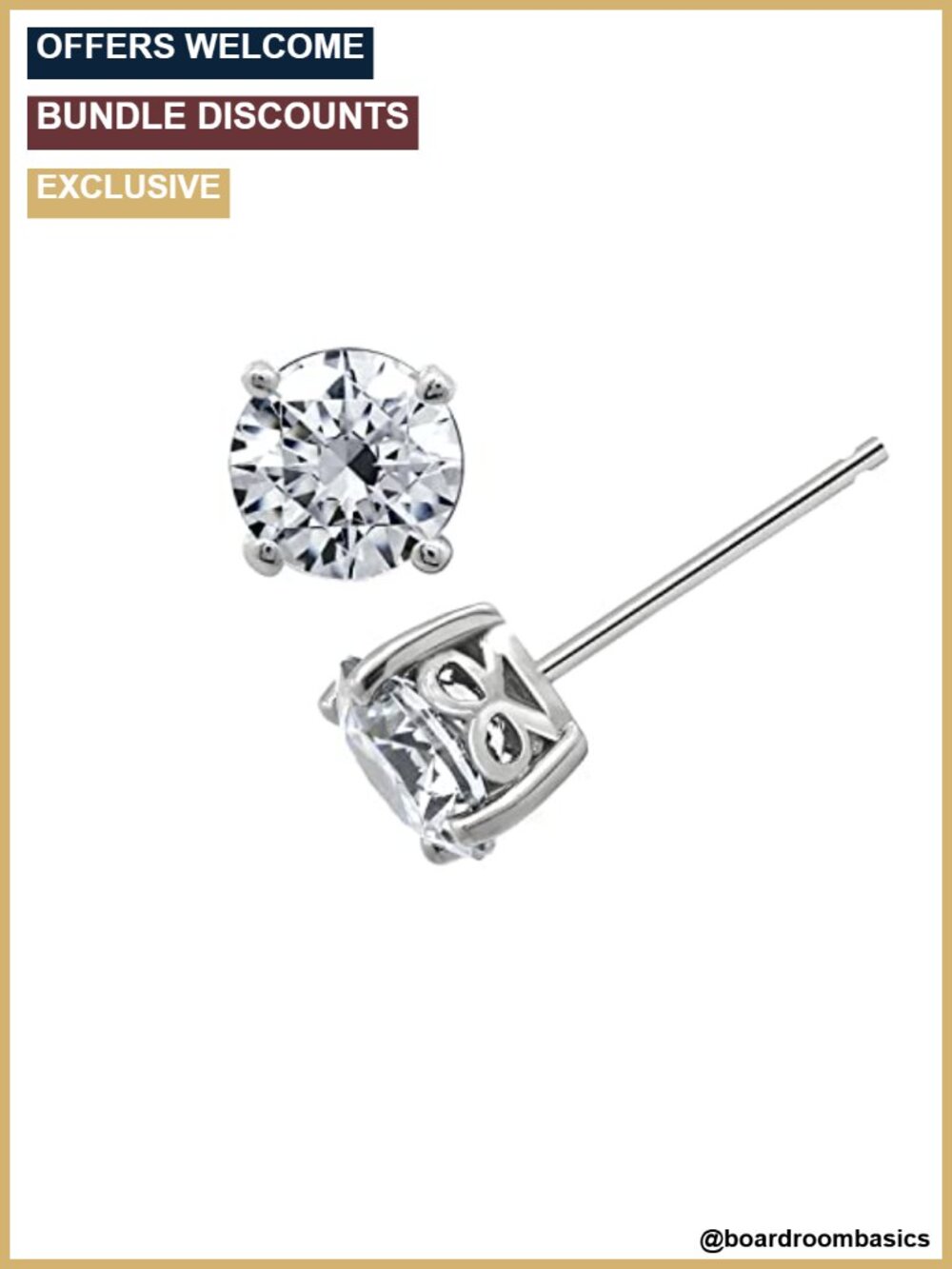 Platinum Plated Sterling Silver Cubic Zirconia Stud Earrings